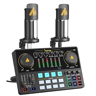 MAONO-MaonoCaster-Podcast Equipment Bundle for 2-includes All-in-one Audio Interface with Premium Mic Preamp, XLR Condenser Microphone, and 3.5MM Mic for Podcast Recording, Streaming, DJ (AME2 Duo)