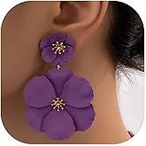 ZENCHEER Flower Clip On Earrings - Floral Petal Drop Earrings Statement Hypoallergenic Flower Stud Earring for Women Wedding Jewelry Gifts