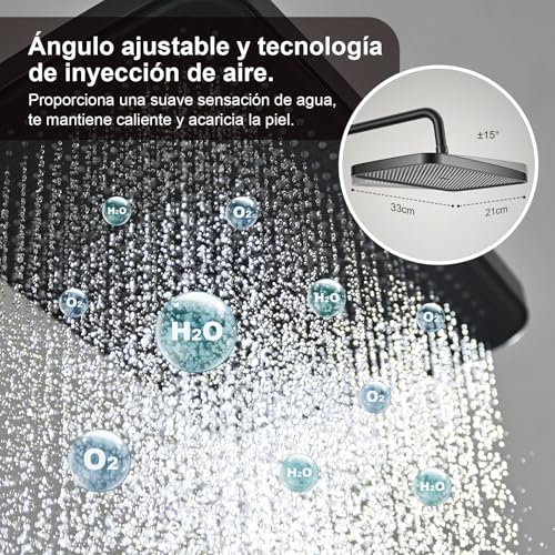 DelnVior Shower System with Thermostat Stainless Steel Square Rain Shower 3 Jet Types Complete Shower Set Adjustable Height with Anti-scald Protection Water Saving