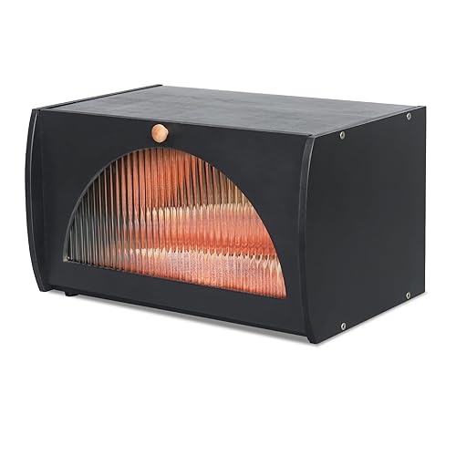 Leader Accessories Bamboo Bread Bin Small Bread Box Storage Space for Kitchen translucent window 15.4"x8.3"x9.8 Black