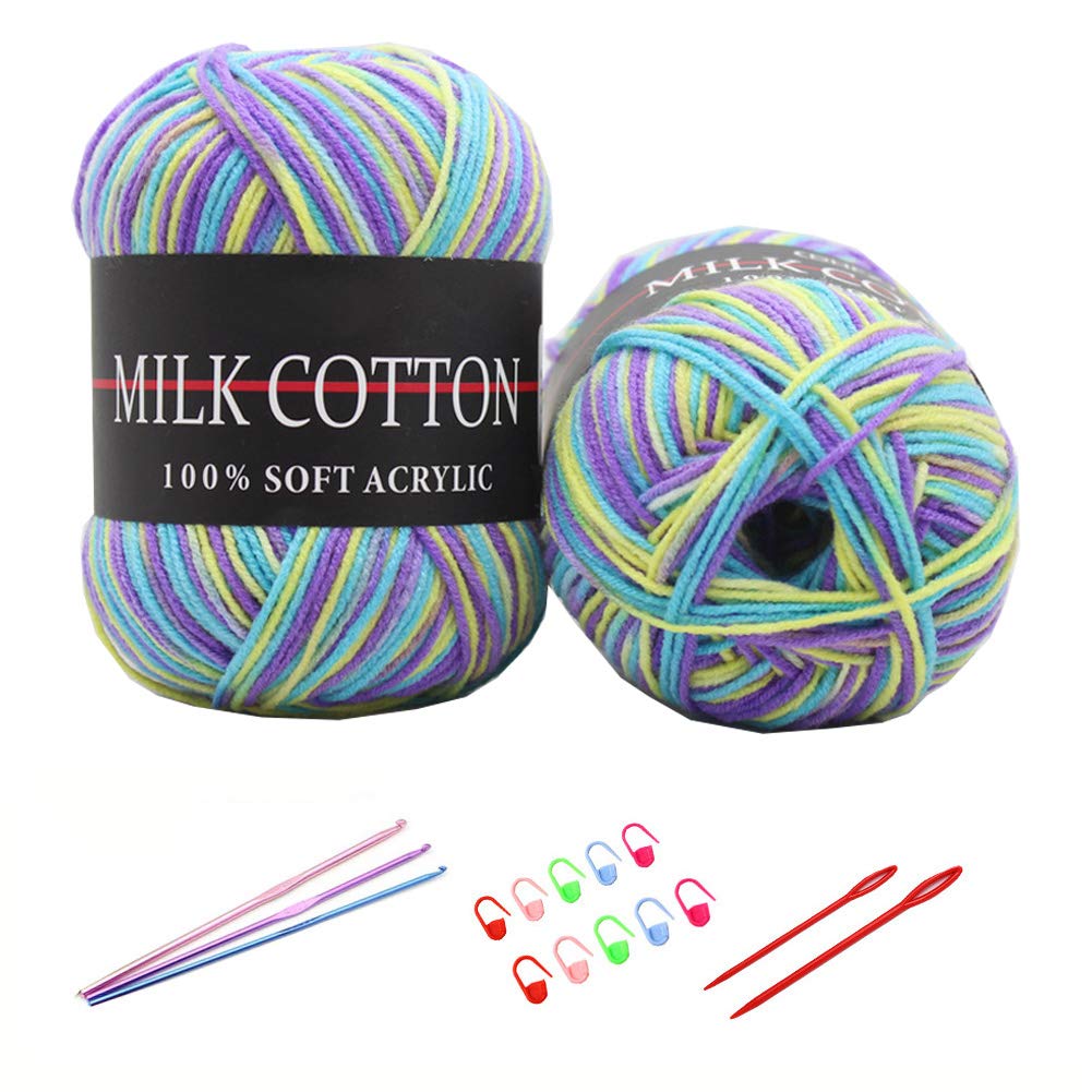 6X 50g Knitting Rainbow Wool Yarn Balls Colorful Hand Crochet Knitting Double Acrylic Yarn Set, 23 Colors, with 3 Crochet Hooks, 2 Needles, 10 Crochet Locking Stitch Markers (13)