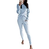 Eurivicy Women's Fall Rib Knit 2 Piece Outfit sets Long Sleeve Pullover Sweater Top and Drawstring Long Pants with Pockets