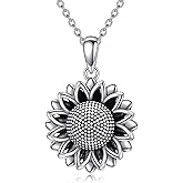 CRMAD Daisy/Sunflower Flower Necklace Jewelry Gifts for Women Sterling Silver Flower Pendant