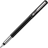 Parker Vector Fountain Pen Black Chrome Trim Medium Nib Blue Ink Hangtab