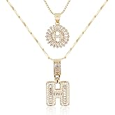MEIITRUE Letter Necklace 14k Gold Plated Bling Dainty Necklaces Trendy Chunky Custom Name Necklace Personalized Round Circle Pendant Zirconia Letters Name Crystal Jewelry Gifts for Women