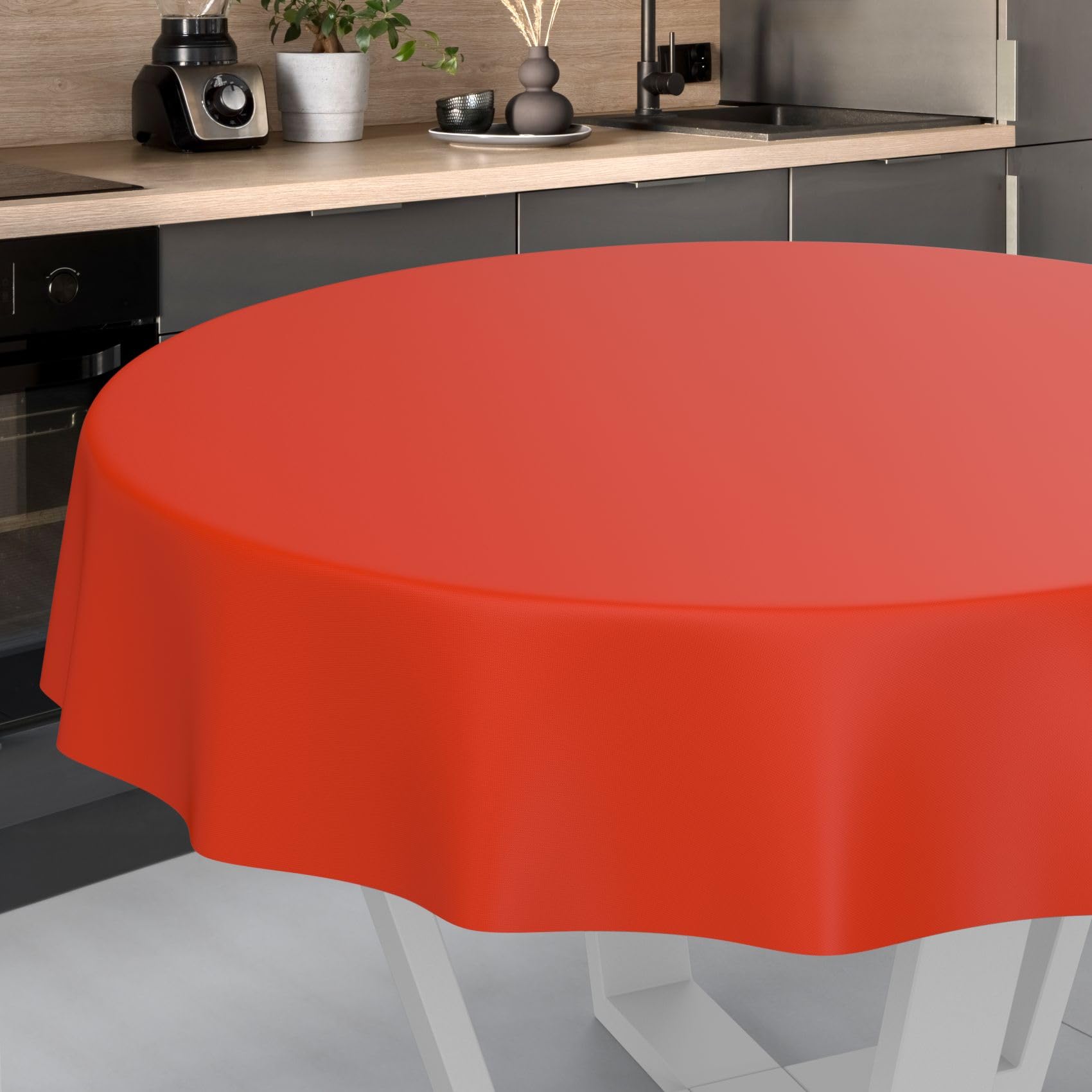 ANRO Oilcloth Tablecloth, Washable, Oilcloth, Garden Tablecloth, Outdoor, Indoor, Round, 120 cm, Cut Edge, Red