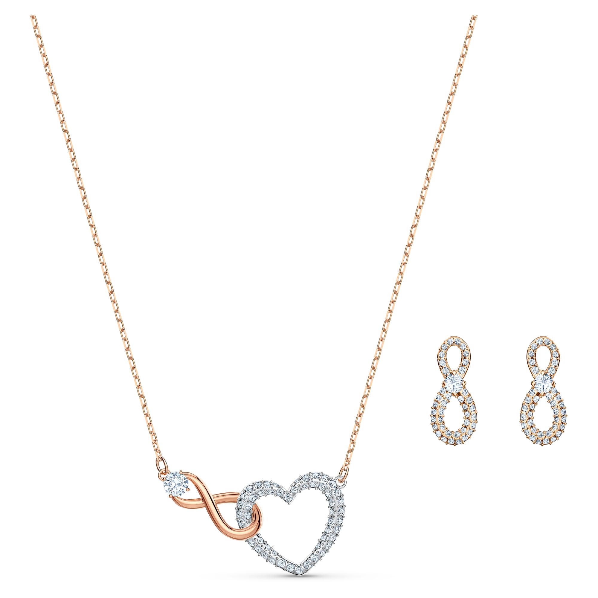 Swarovski Infinity set, Infinity and heart, White, Mixed metal finish — image 1