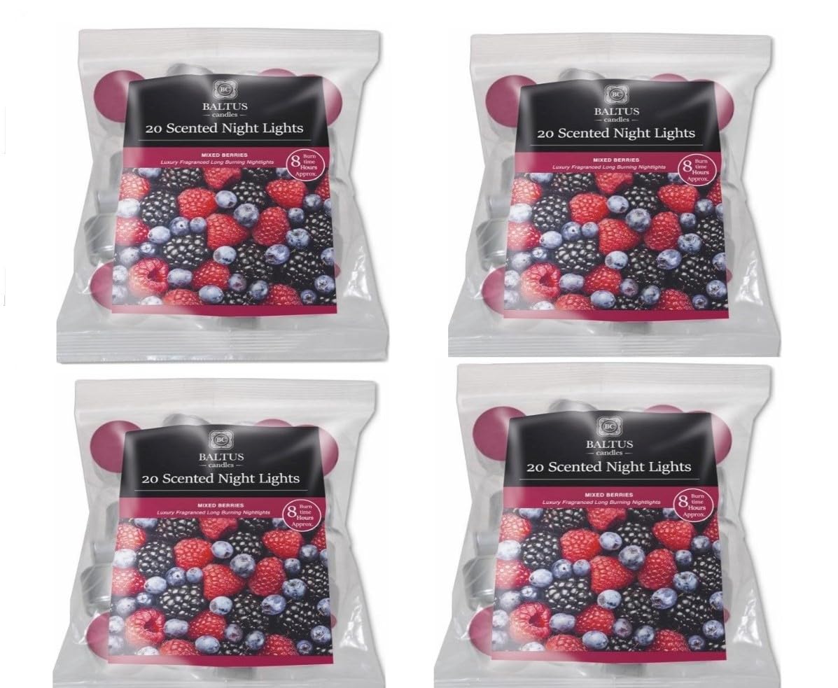 4 X Fragranced tealight Candles baltus Scented Bags of 20 PCS 8 Hour tealights (Mixed Berries)