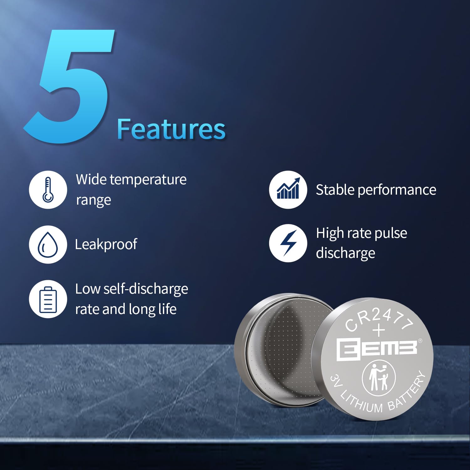 EEMB 5 Pack CR2477 Battery 3V Lithium Battery Button Coin Cell Batteries 2477 Batteries DL2477, ECR2477 for Electronic Candle, Light, Remote Control, Key Fob, Alarm, Contact Sensor, Smart Devices…