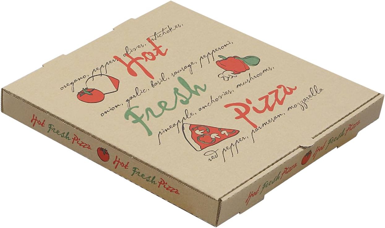 W PACKAGING WPPB18K 18" Kraft/Kraft Hot Fresh Print Pizza Box, 1-5/8" Deep, B-Flute (Pack of 50)