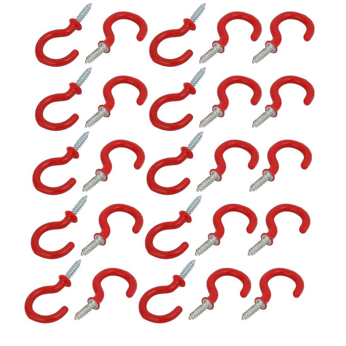 Sourcingmap 1 Inch Plastic Coated Screw-in Open Cup Ceiling Hooks Hangers Red 25pcs