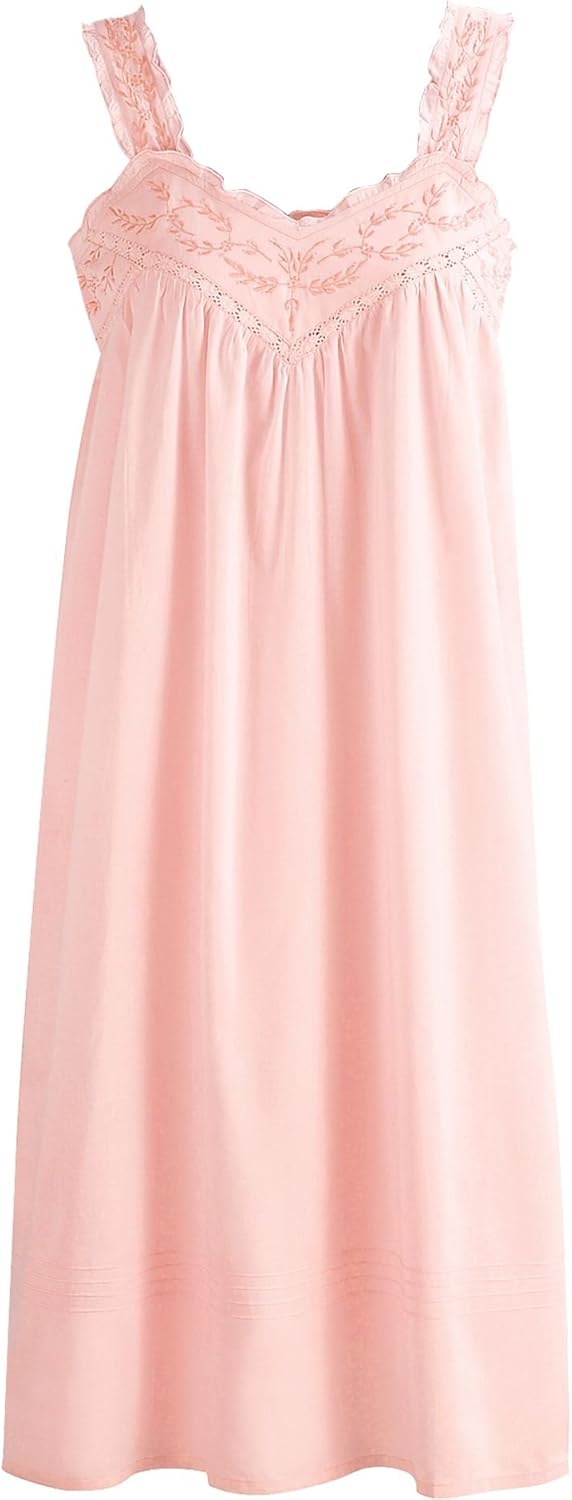 The Vermont Country Store Women Women's Lace Pinafore Cotton Nightgown