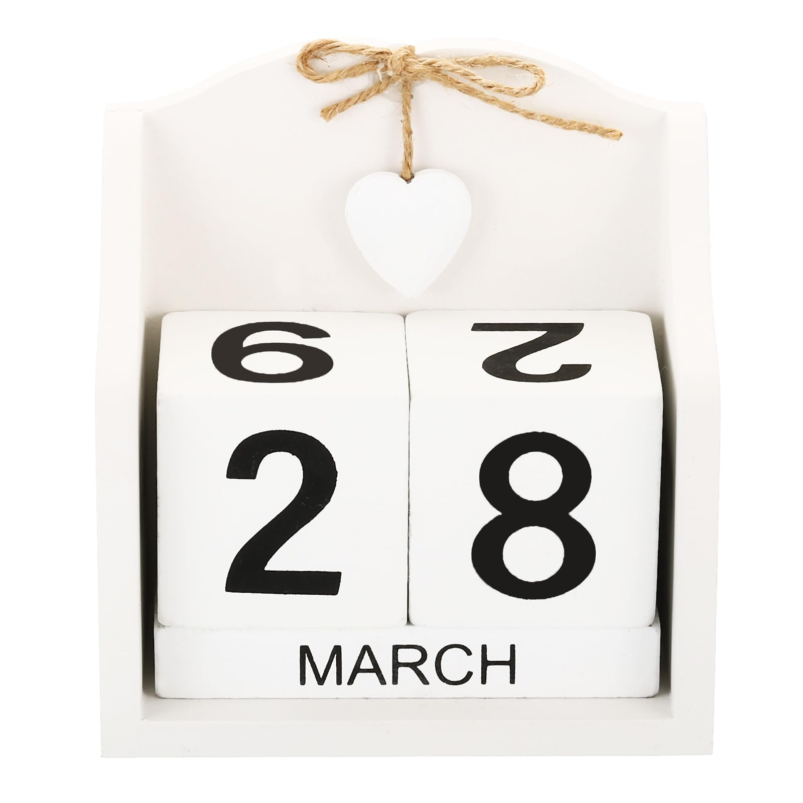 YOKIVE Wooden Block Perpetual Calendar for Desk, Style 6 Wood Month Date Display Blocks, Great for Daily Desktop Shop Bar Desk Decor (White)