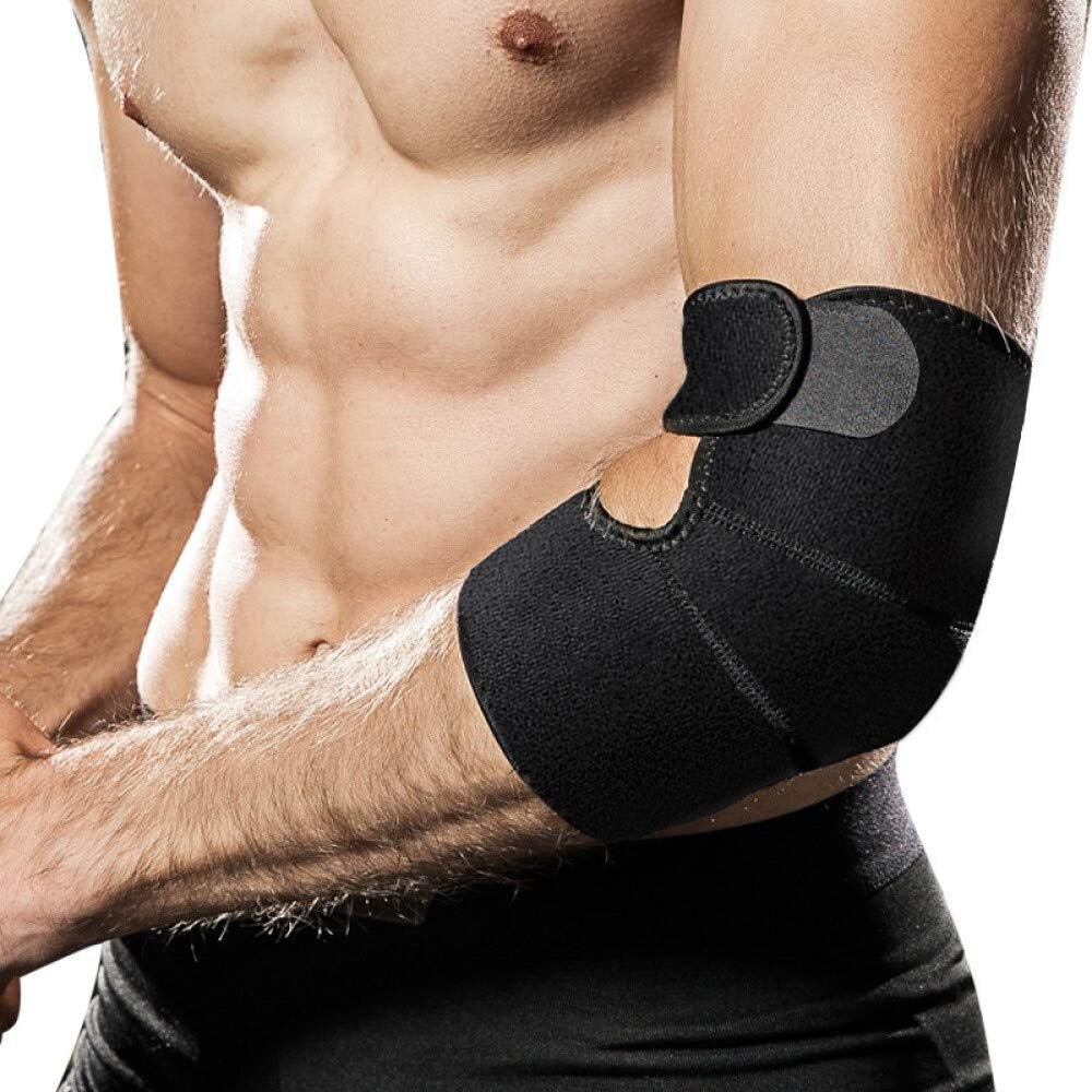Hually Elbow Support, Adjustable Neoprene Elbow Support Brace with Dual-Spring Stabiliser, Elbow Strap for Golfers Elbow, Tennis Elbow, Arthritis, Sports Injury Pain Relief and Provides Support