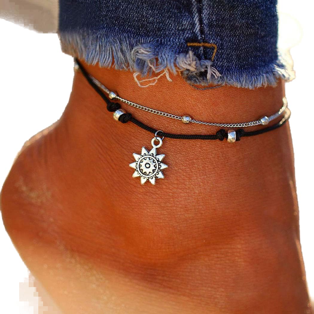 Prosy Beach Sunflower Anklet Woven Beaded Ankle Bracelets Chain Foot Jewelry Adjustable for Women Girls
