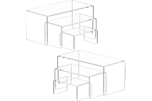 NIUBEE Acrylic Display Risers Stand 2 Sets,3 Steps Clear Riser Shelf Showcase for Amiibo Funko POP Figures -8.4"x6.3"x4.3"