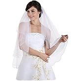 SAMKY 2T 2 Tier Beaded Scallop Edge Bridal Veil Fingertip Length 36"