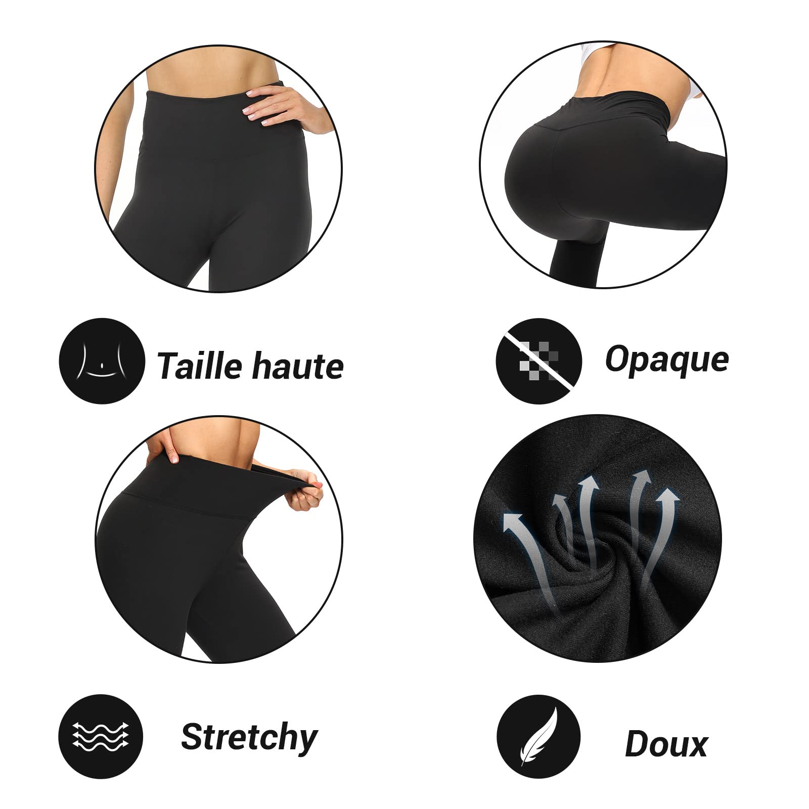 DDOBB Leggings Women's High Waist Sports Leggings Long Black Leggings Opaque Tummy Control Sports Trousers Elastic Yoga Trousers Gym Festival Outfit
