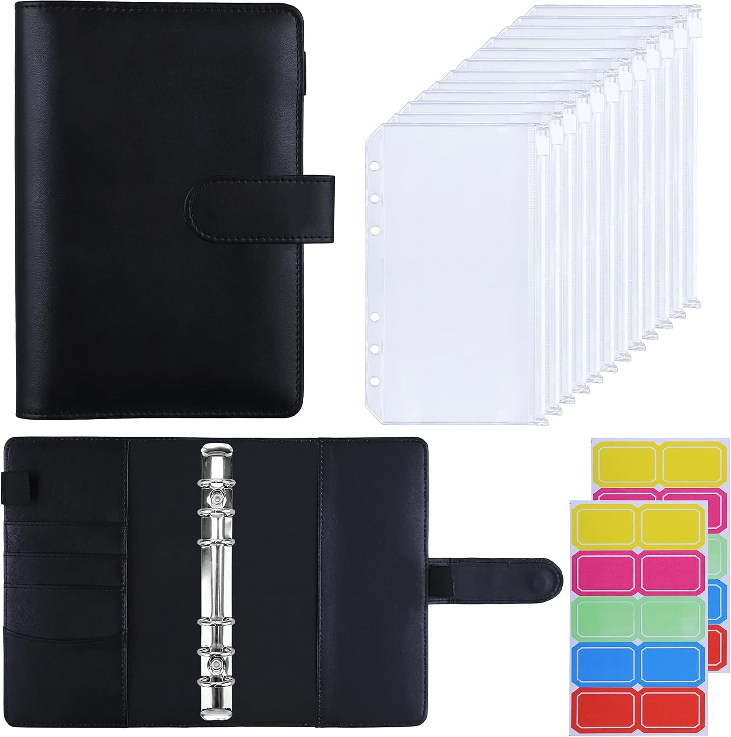 HAUTOCO A6 Budget Binder with Zipper Envelopes for Money Organiser, Budget Planner with Cash Envelopes, Money Saving Wallet for Budgeting, Cash Stuffing Wallet Binder with Binder Pockets, Black