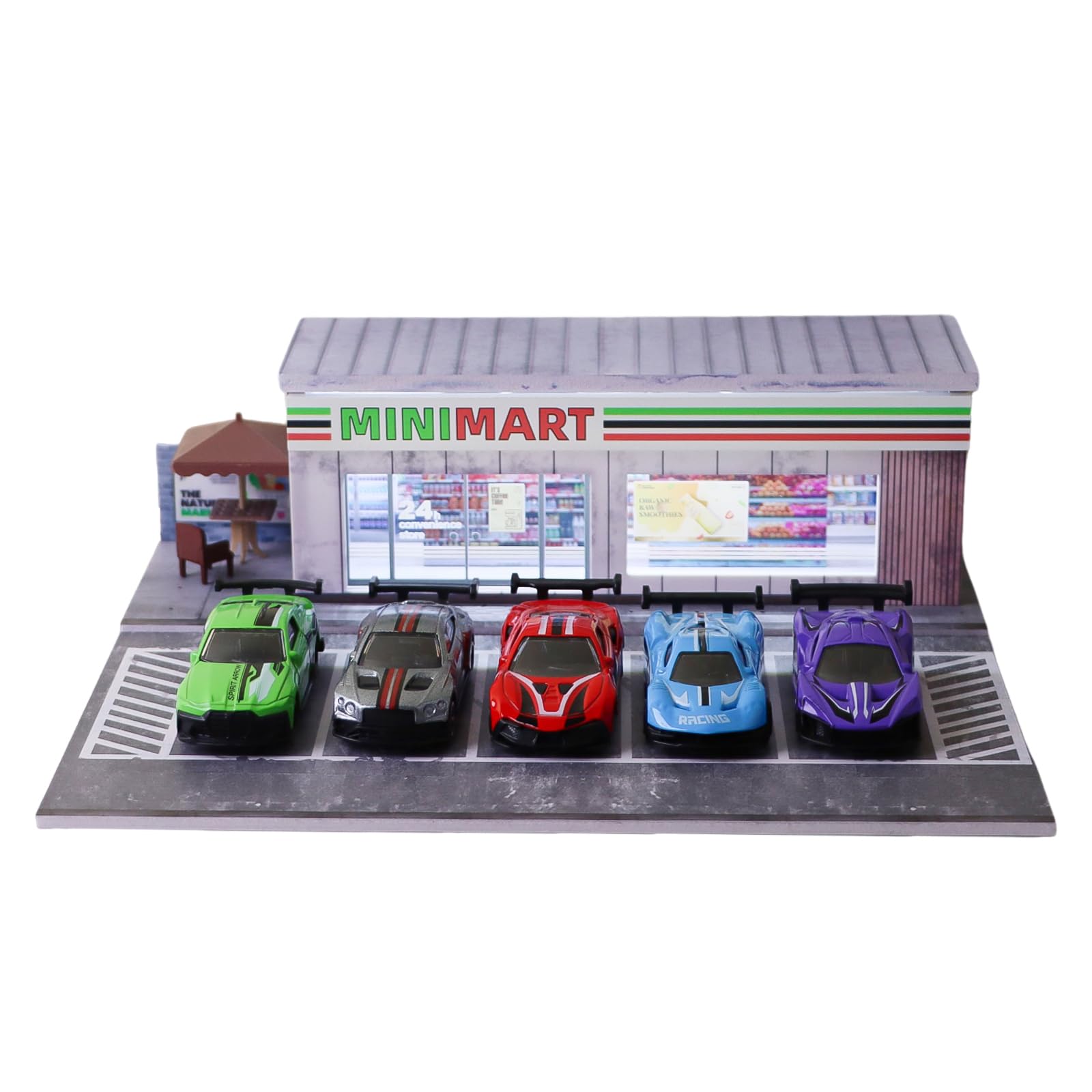 Photo 1 of 1/64 Model Car Display Case for Adults, Premium in-House-Design Scale Diecast Parking Garage for Toy Cars, Toys Car Garage, Diorama Display Car Park with ith LED Lamps 5 Parking Space (TCG-Mini Mart)