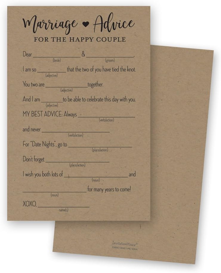 48 Gold Heart Marriage Advice Libs, Advice for Bride & Groom, Wedding Advice, Marriage Advice, Newlywed Advice (Kraft)