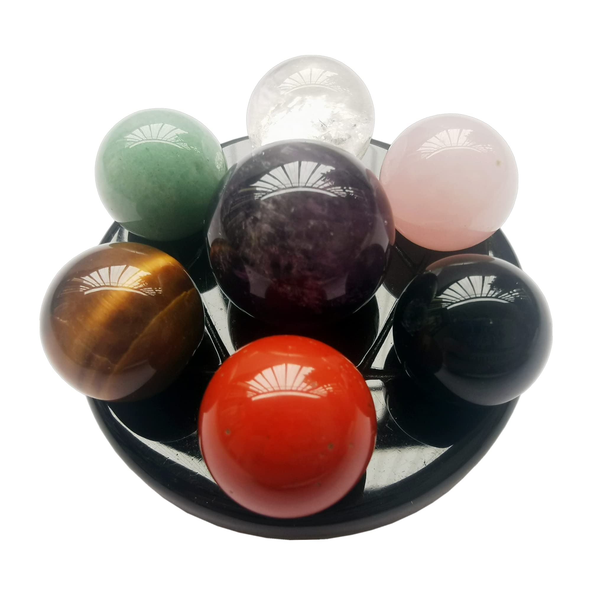 Manekieko Bacatgem 7 Chakras Color Crystal Sphere Ball Set, 0.78 Inchs Feng Shui Chakra Aura Home Desk Decor Decorative Collection