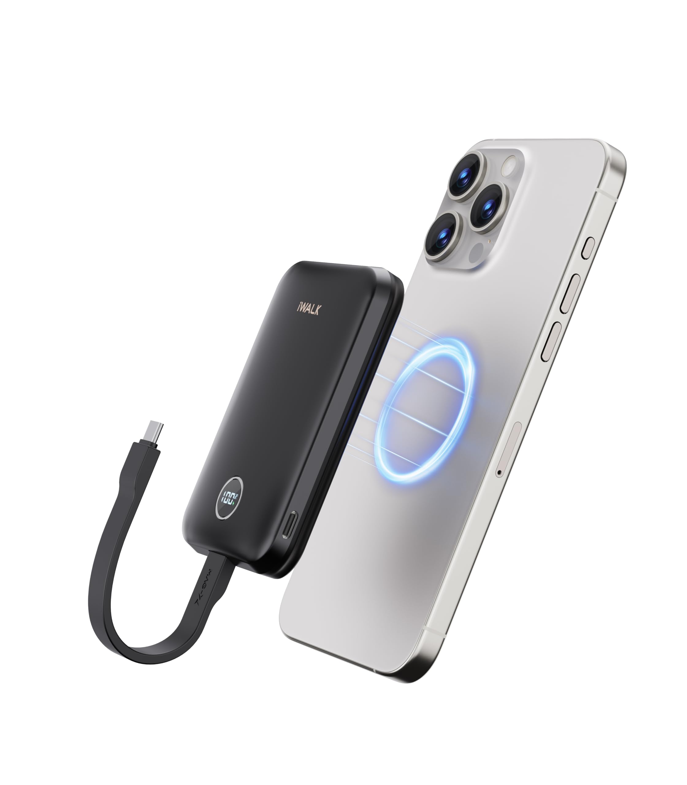 iWALK Magnetic Power Bank 10000mAh, 30W Wireless Portable Charger with Fast Charging USB-C Cable,Qi2 Certified 15W Battery Pack with LED Display for iPhone 17/16/16 Pro/15/14/13 Series, Samsung Galaxy