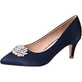 ERIJUNOR E1492D Women Pumps Kitten Heel Lace Satin Brooch Evening Prom Wedding Shoes