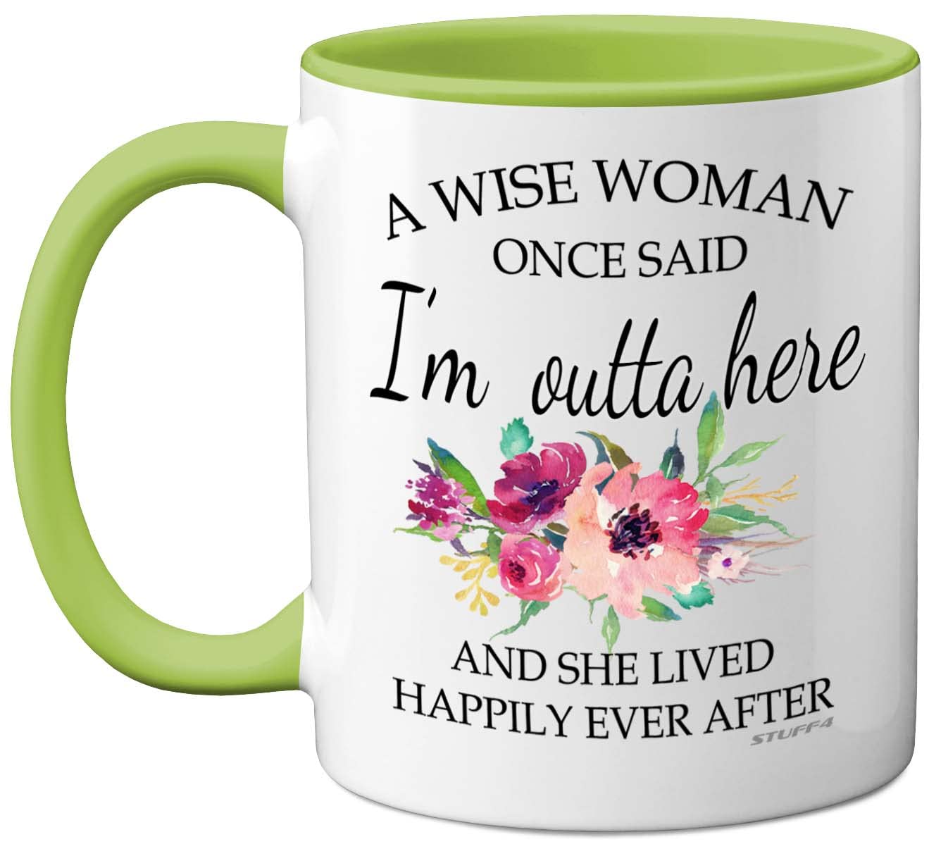 Stuff4 Retirement Gift - A Wise Woman Mug, Funny Mug for Women, Leaving Gift for Colleagues, Retired Christmas Birthday Present, 11oz Green Handle Ceramic Dishwasher Safe Coffee