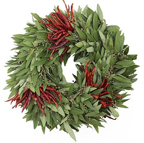 McFadden Farm Bay Leaf Wreath with Three Sets of Chilies