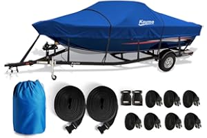 Kayme 1200D Heavy Duty Boat Cover for 16-18.5ft Boats - Waterproof, Tear Resistant with Reinforced Windproof Straps, Ideal for Fishing, Bass, Fish & Ski,V-Hull Boat.