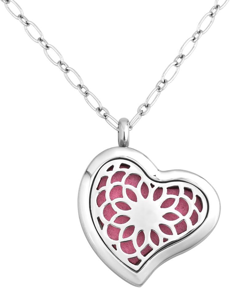 Uniqueen Aromatherapy Essential Oil Diffuser Living Memory Necklace Stainless Steel Locket Pendant with Chain