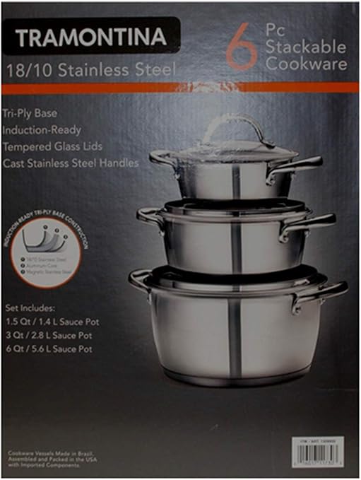 Tramontina 18/10 Stainless Steel 6 piece Stackable Cookware Set Amazon