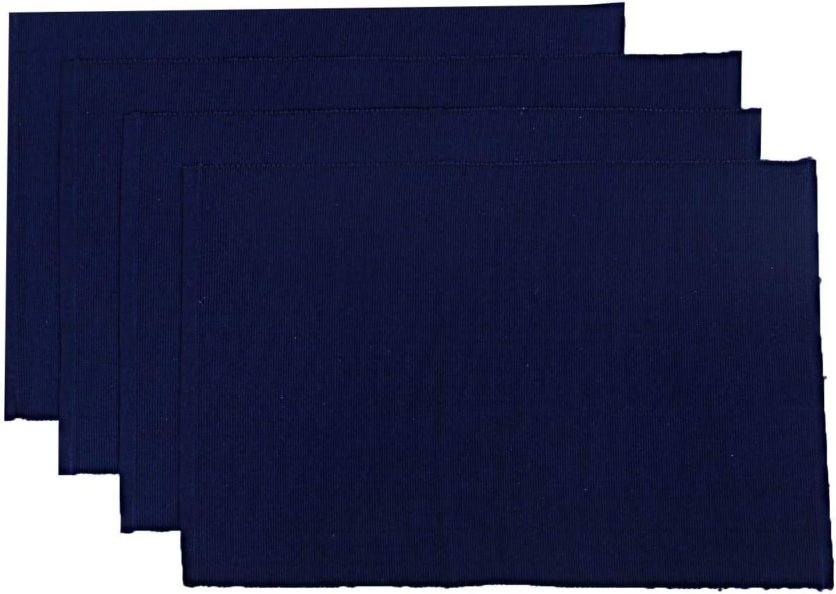 Navy Blue Placemats for Dining Table Ractangular Cotton Ribbed Place