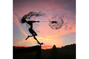 AACXRCR Garden Decoration, Wind Spinners for Yard and Garden, an Artistic Sculpture of A Fairy Dancing with A Dandelion, Art Decorations for Garden Outdoor Yard Lawn Patio(Size:A,Color:Black)