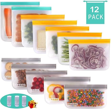 Ashopfun 12 Stück Wiederverwendbarer Lebensmittelbeutel PEVA