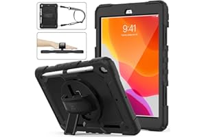 SEYMAC stock Case for iPad 9th/8th/7th Generation 10.2'', [Full-Body] Drop Proof Armor Case with 360° Rotating Stand [Pencil 