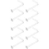 WildVibe Clear Nose Studs for Work - L Shape Clear Nose Rings Piercing Retainers - Bioflex Plastic Nose Rings for Surgery - Flat Top 18, 20, 22 Gauge (10pcs Pack)