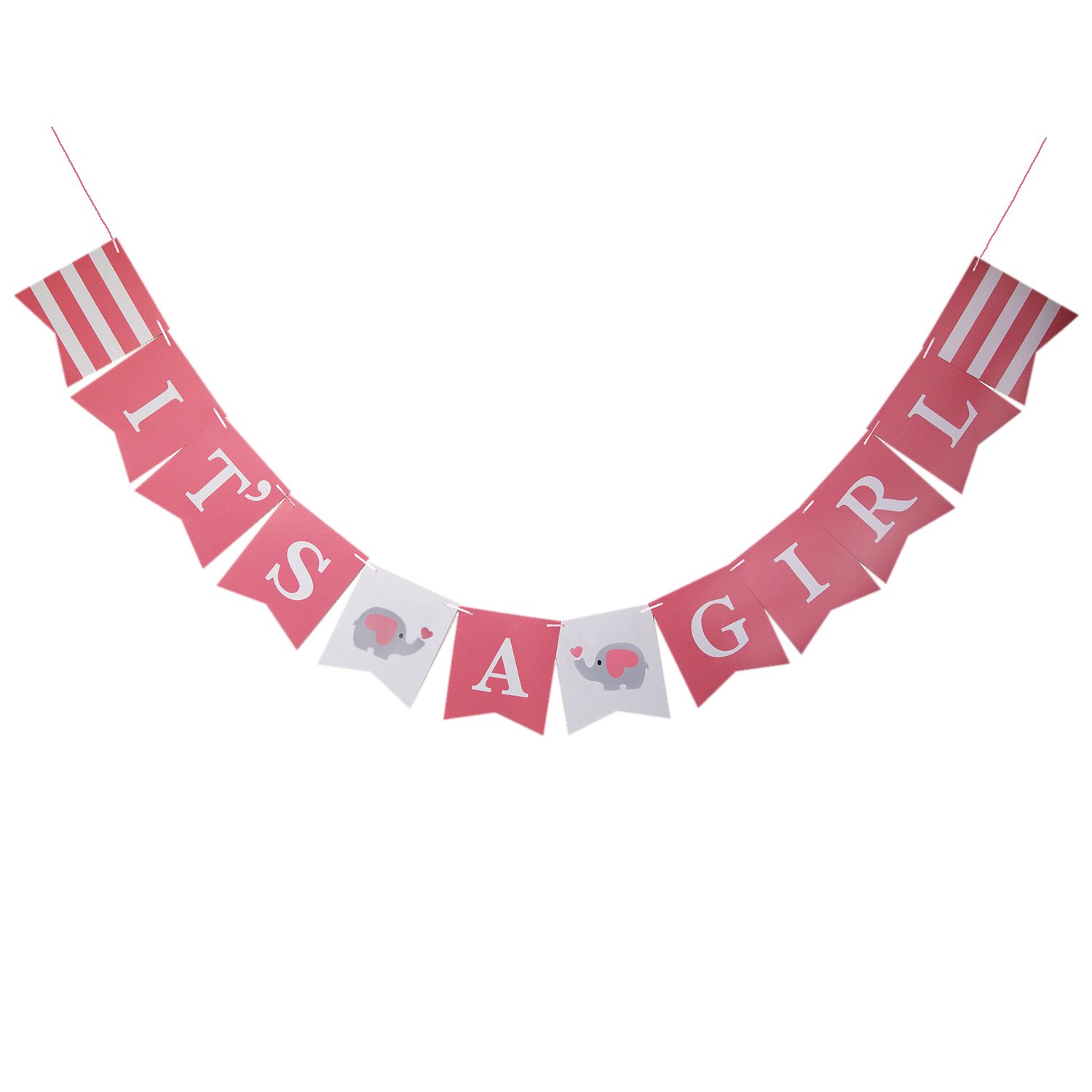 DinoPure IT\'S A Girl Paper Garland Bunting Banner Christening Pink Decorations For Baby Girl Shower Elepant Birthday Party Favors Photo Prop