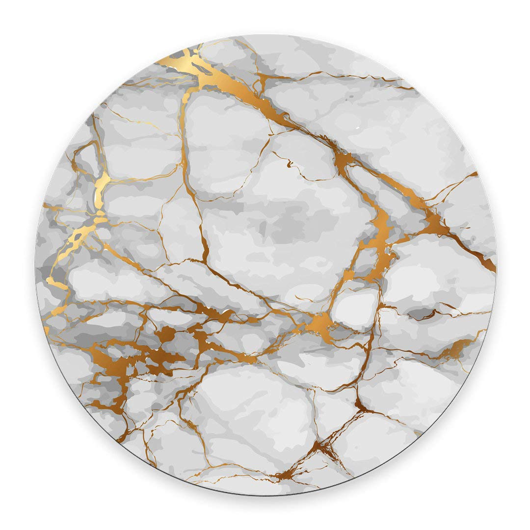 Wasach Mouse Pad Grey Marble Gold Grain Watermark Background Design Mousepad Non Slip Rubber Gaming Mouse Pad Circular Mouse Pads for Computers Laptop- Round Marble