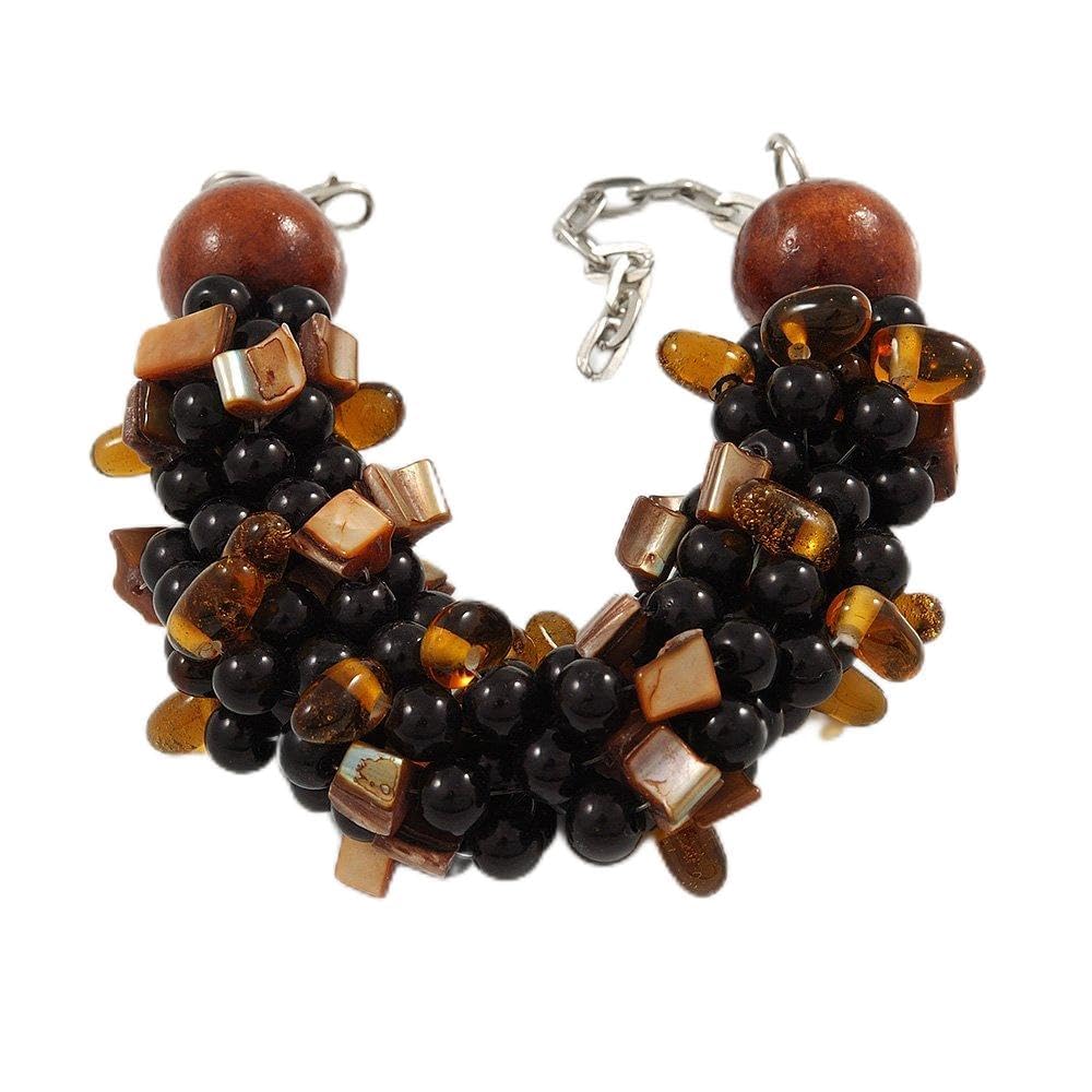 Avalaya Teen/Children/Kids Black/Brown Glass Bead Chunky Bracelet - 15cm L/ 3cm Ext