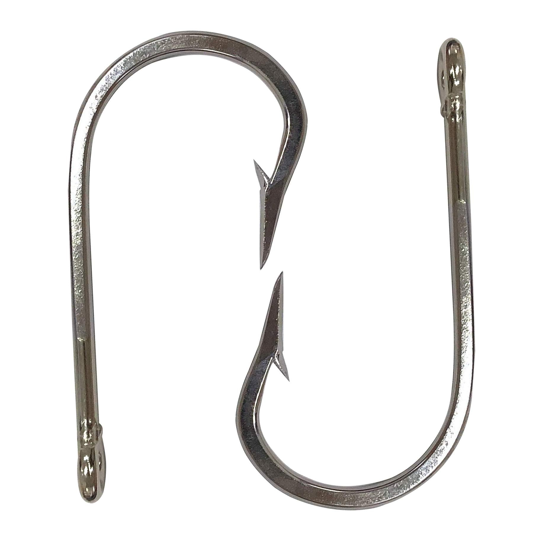 Tuna Shark Fishing Hooks 10pcs/lot Stainless Steel Big Game Sharp Fish Hook Round Bend Ringed Eye Saltwater 7691 Tuna Bait Fishhooks (9/0-10pcs)