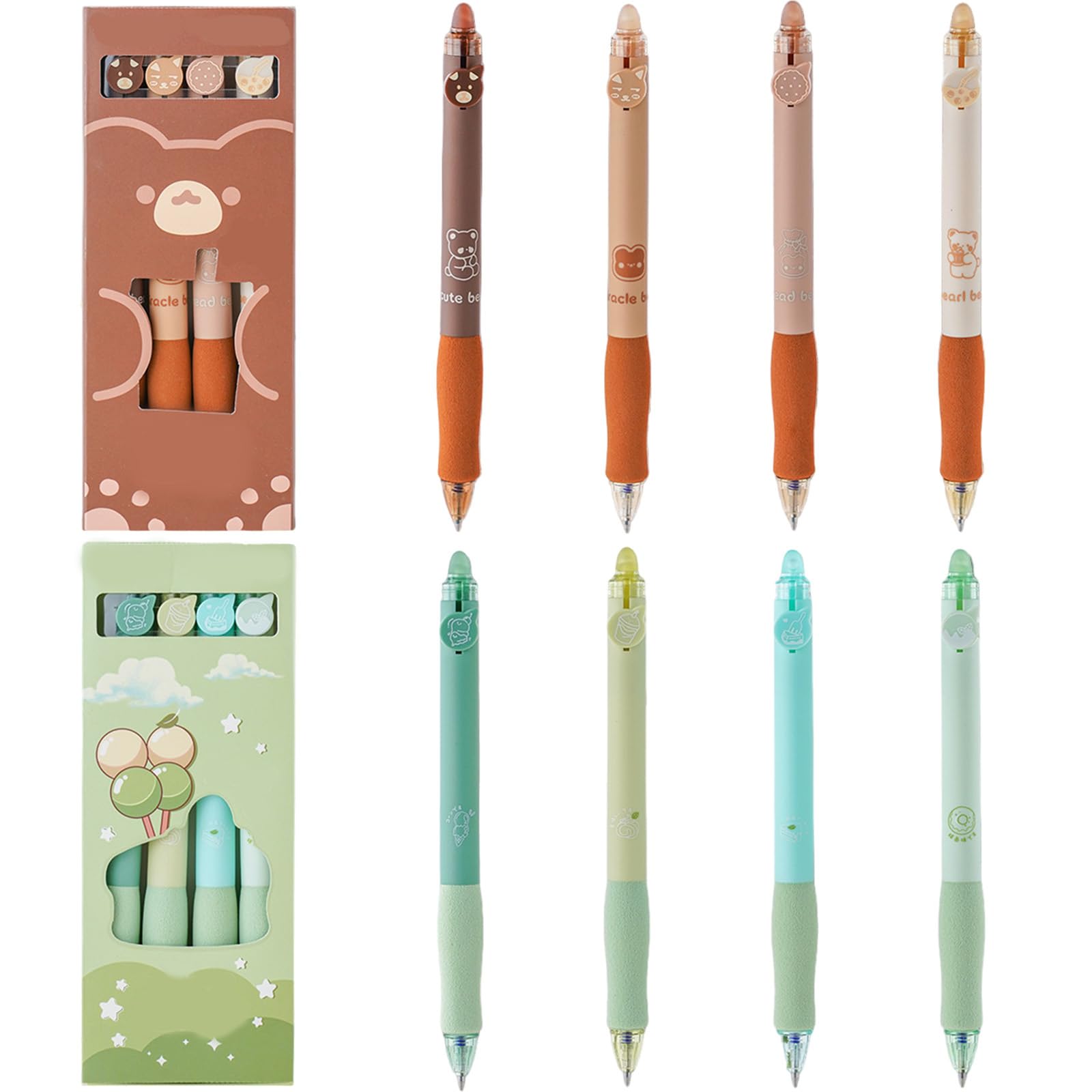 FunnAura 8PCS Pens with Rubbers on the end Cute Kawaii, Rub Out Pens animals for Kids Adults Writing Stationary School