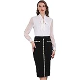 Hobemty Women's Pencil Skirt High Waist Tweed Trim Stretchy Office Work Bodycon Midi Skirts