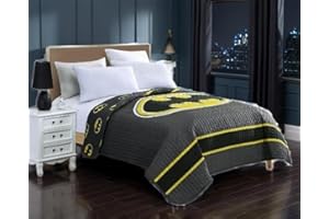 FOHOG Superhero Bedding Set with Beach Towel, Fleece Blanket, Bedspread Set, and Curtain Set for Kids (Queen Grey Bedspread Set)