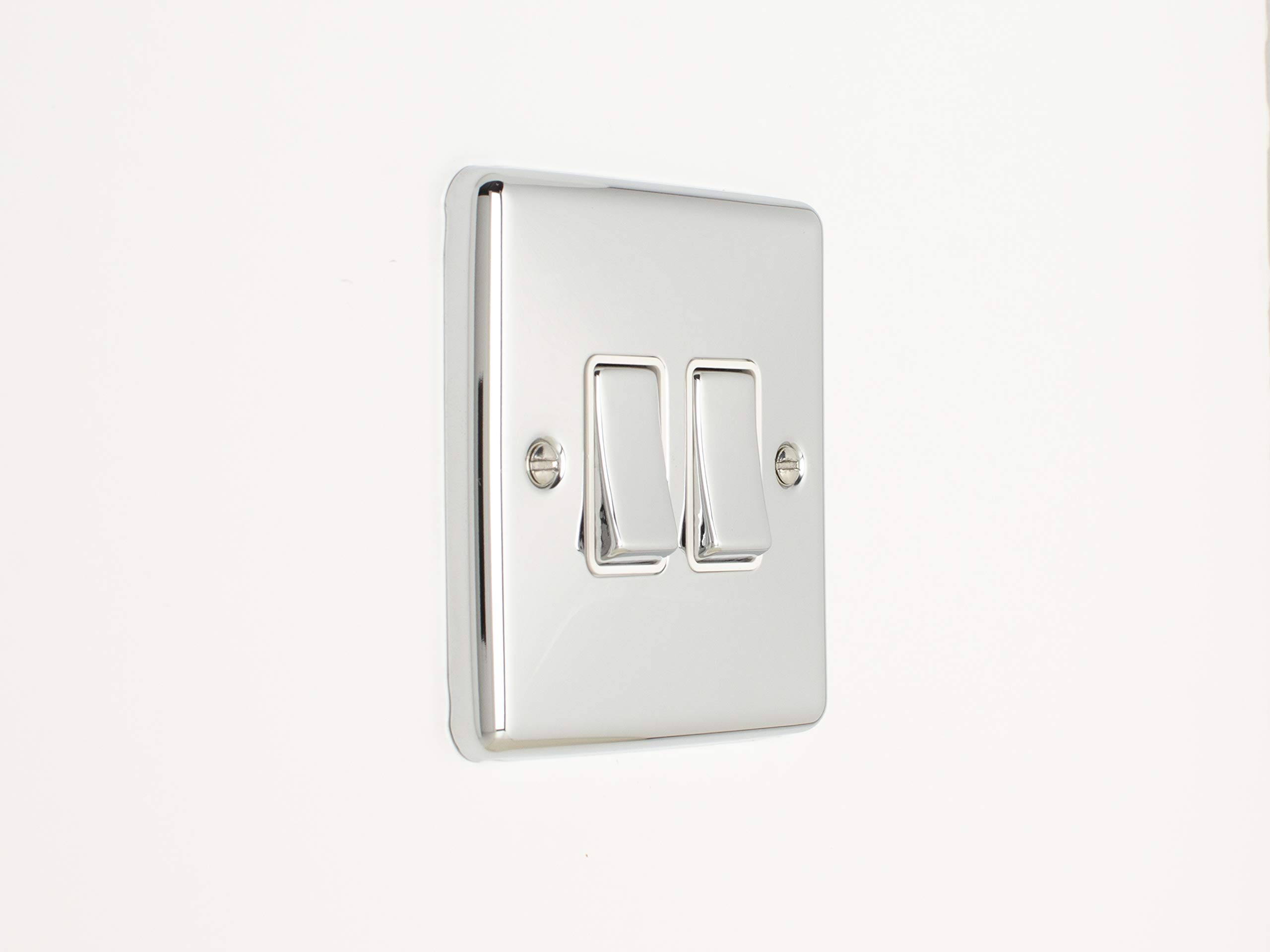 Enhance Decorative 2 Gang Switch Polished Chrome Finish With White Trim — image 1