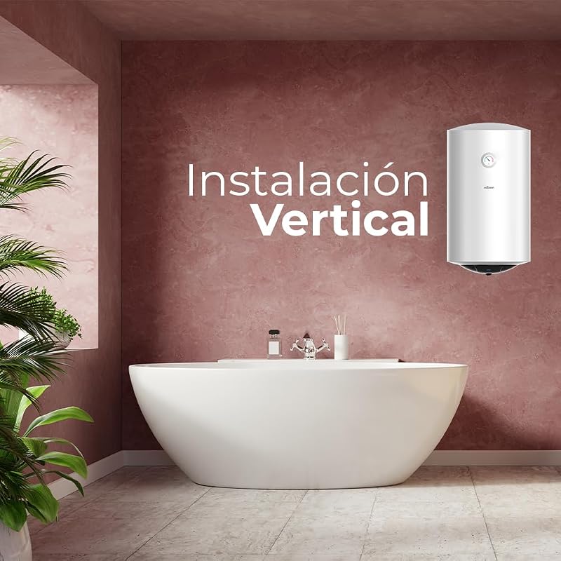 Termo Eléctrico Vertical 50 L NT5000. Instalación Vertical, 1500W, Incluye Kit de Montaje, Resistencia de Acero Inoxidable, Blanco, Eficiencia Energética Clase C