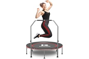 K KENSONE 40/48" Low-Impact Rebounder Trampoline for Adults with Bungee, 450/550LBS Quiet Mini Exercise Trampoline with Adjustable U/T-Shaped Foam Handle Bar, Fitness Equipment for Indoor/Gym Workout