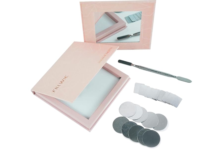 Pink Magnetic Refillable Makeup Palette with Mirror – Lightweight, Durable, Travel-Ready Case for Eyeshadow, Blush, Lipstick – Includes Spatula & 20 Stickers – Small, Waterproof Paperboard