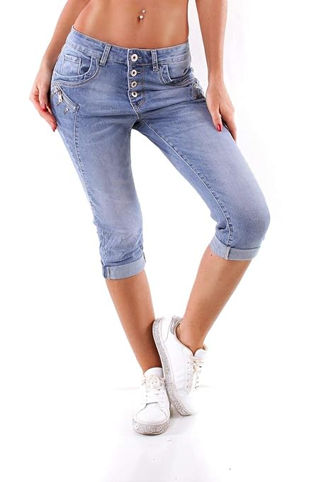 OSAB-Fashion 5247 Damen Jeans Karostar by Lexxury Röhre Hose Boyfriend Baggy Haremscut Knopfleiste Slimfit